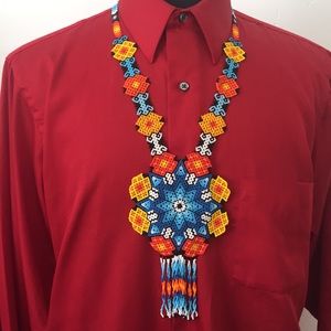 Unisex long Mexican Huichol art necklace